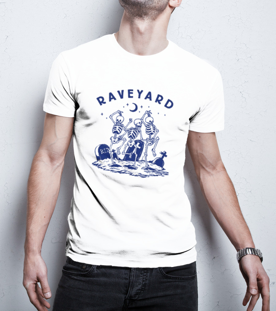 Raveyard Skeleton Dance Under Moon With Tombstones T-Shirt