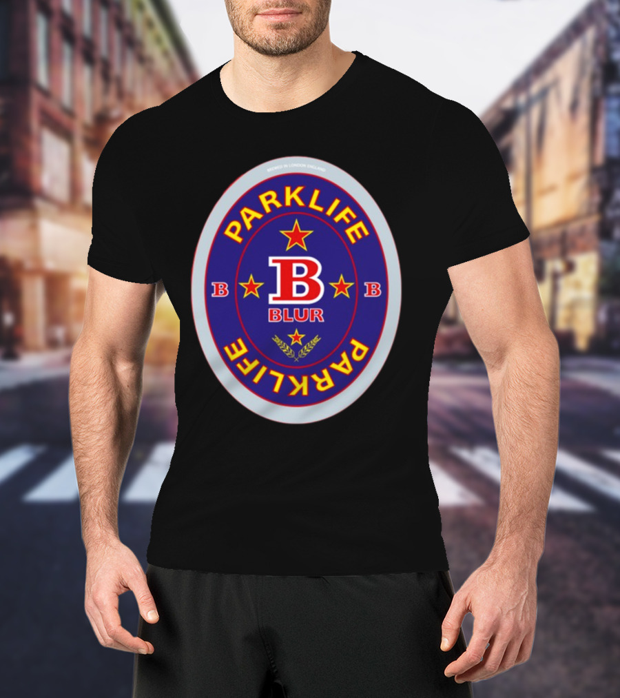 Blur Parklife Beermat Brewed In London England B Logo B Stars T-Shirt