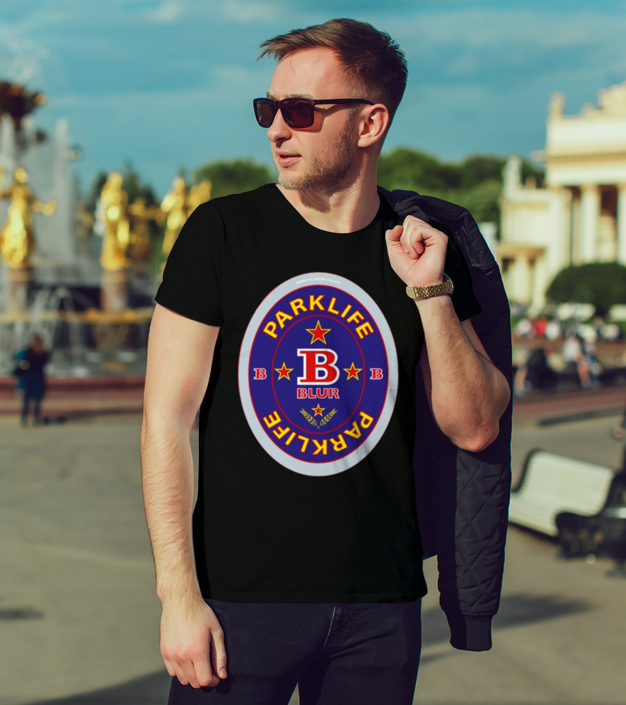 Blur Parklife Beermat Brewed In London England B Logo B Stars T-Shirt