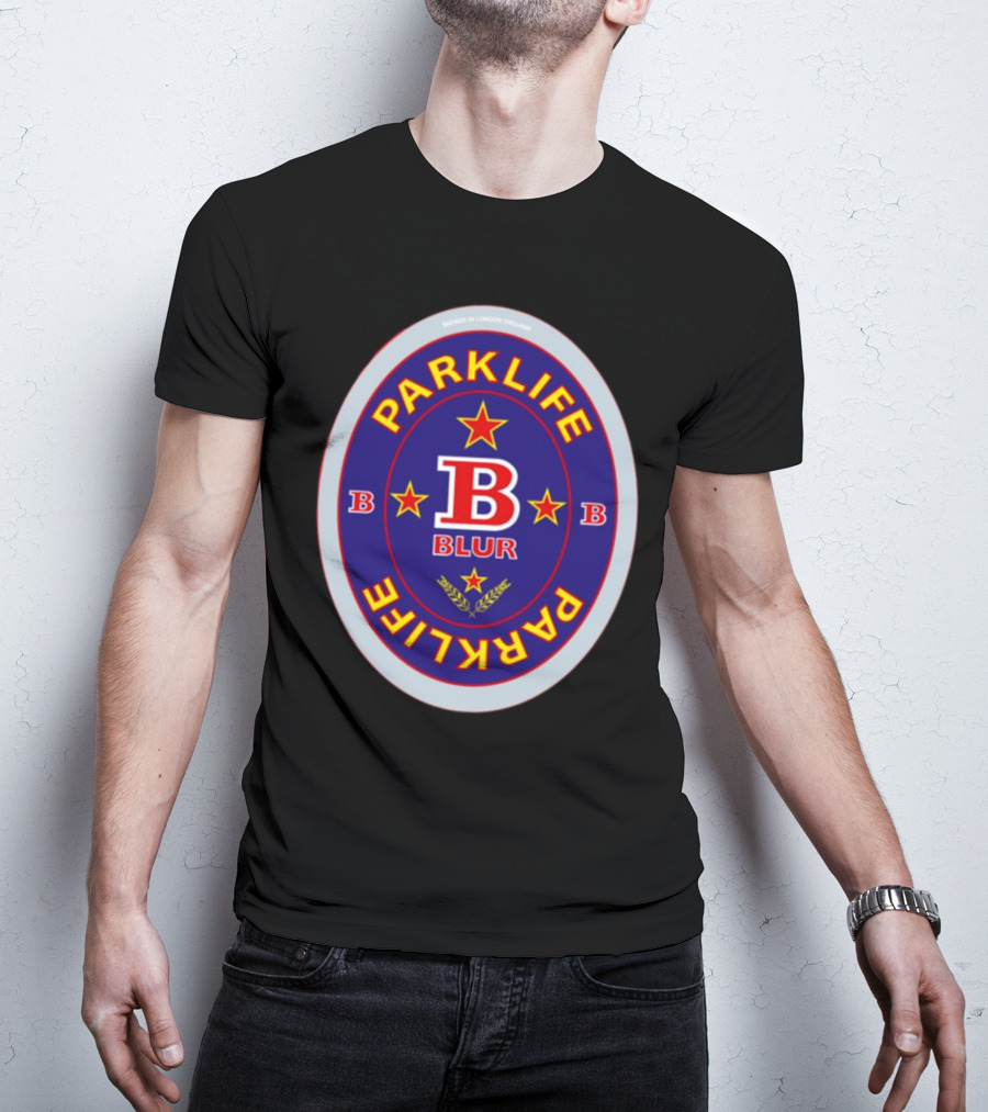 Blur Parklife Beermat Brewed In London England B Logo B Stars T-Shirt