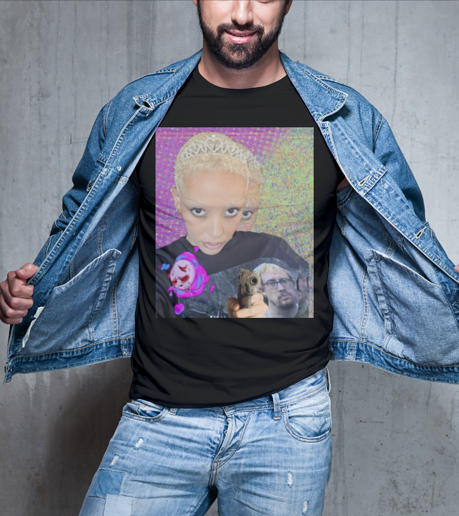 Doja Cat Sam Hyde Tiara Emoji Gun Sweater Multicolored Background T-Shirt