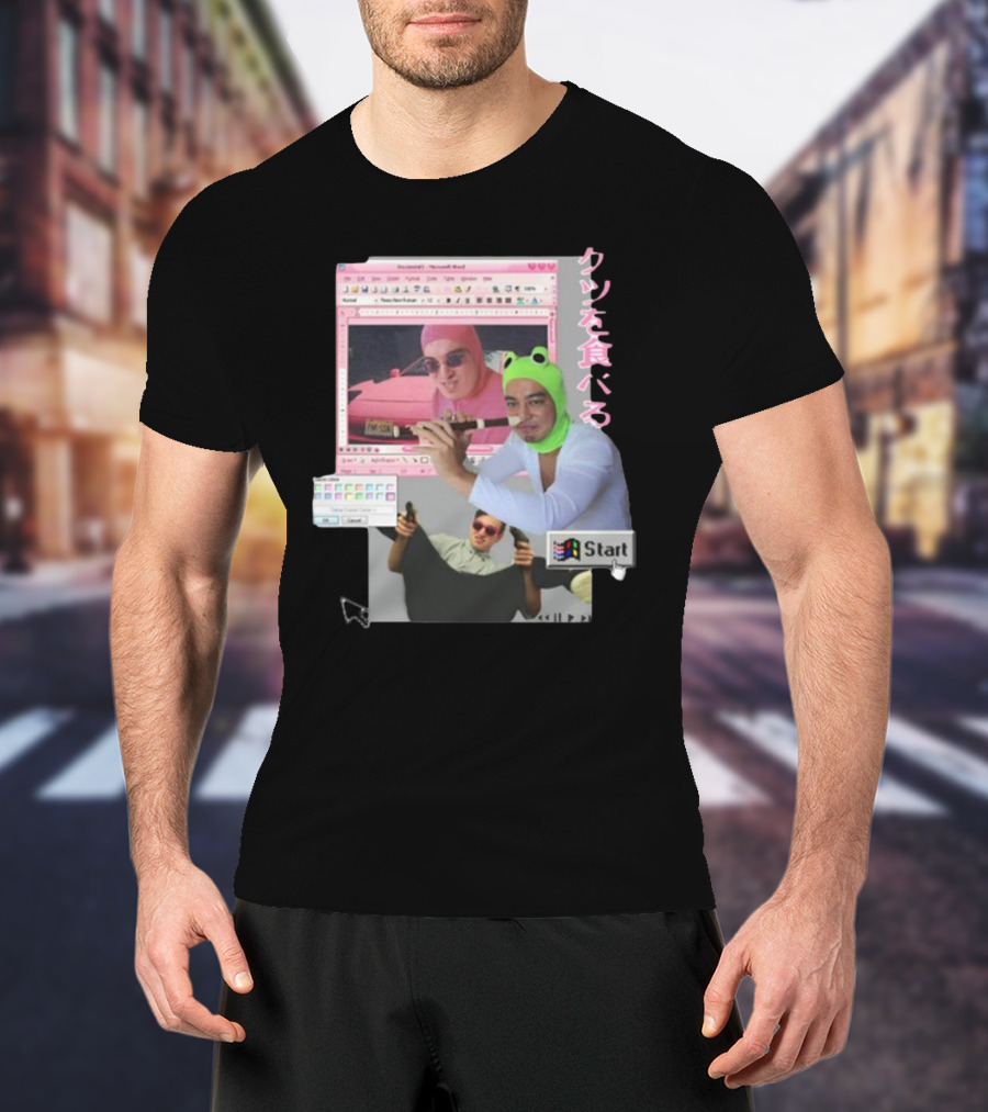 Hikkichuu Franku Vaporwave Pink Guy Windows Aesthetic Kanji Text T-Shirt
