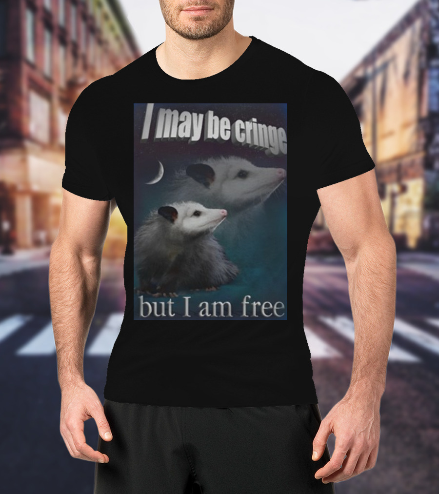 I May Be Cringe But I Am Free Possum Under Moonlight Shadow Dual Image T-Shirt