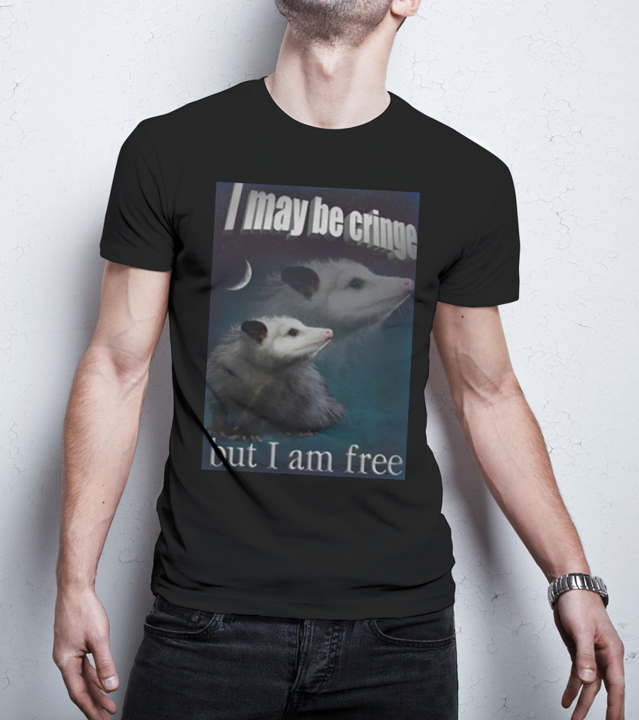I May Be Cringe But I Am Free Possum Under Moonlight Shadow Dual Image T-Shirt
