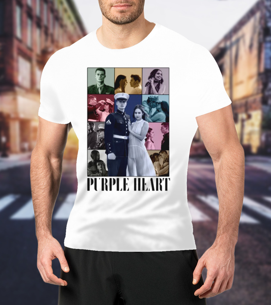 Purple Hearts Romantic Military Love Story Collage T-Shirt