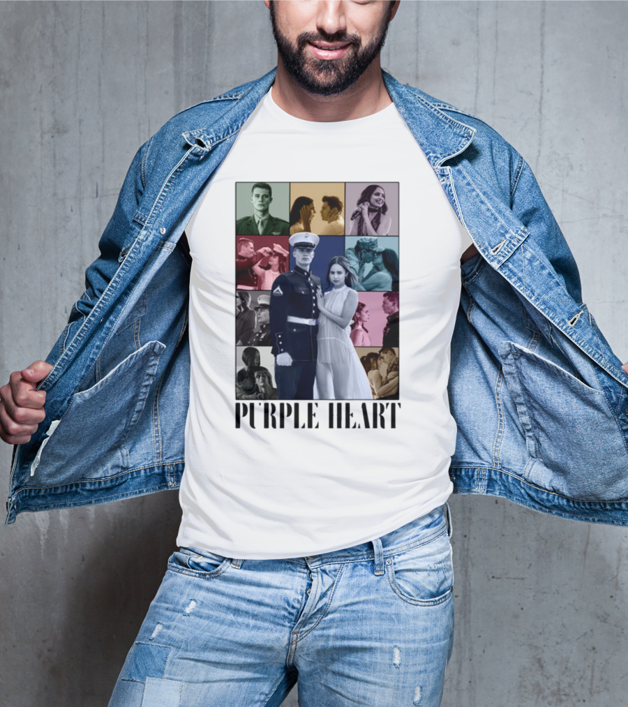 Purple Hearts Romantic Military Love Story Collage T-Shirt