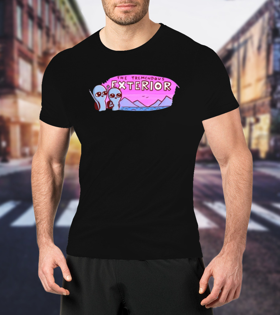 Strange Planet The Tremendous Exterior Alien Characters With Mountains And Pink Sky Scene T-Shirt