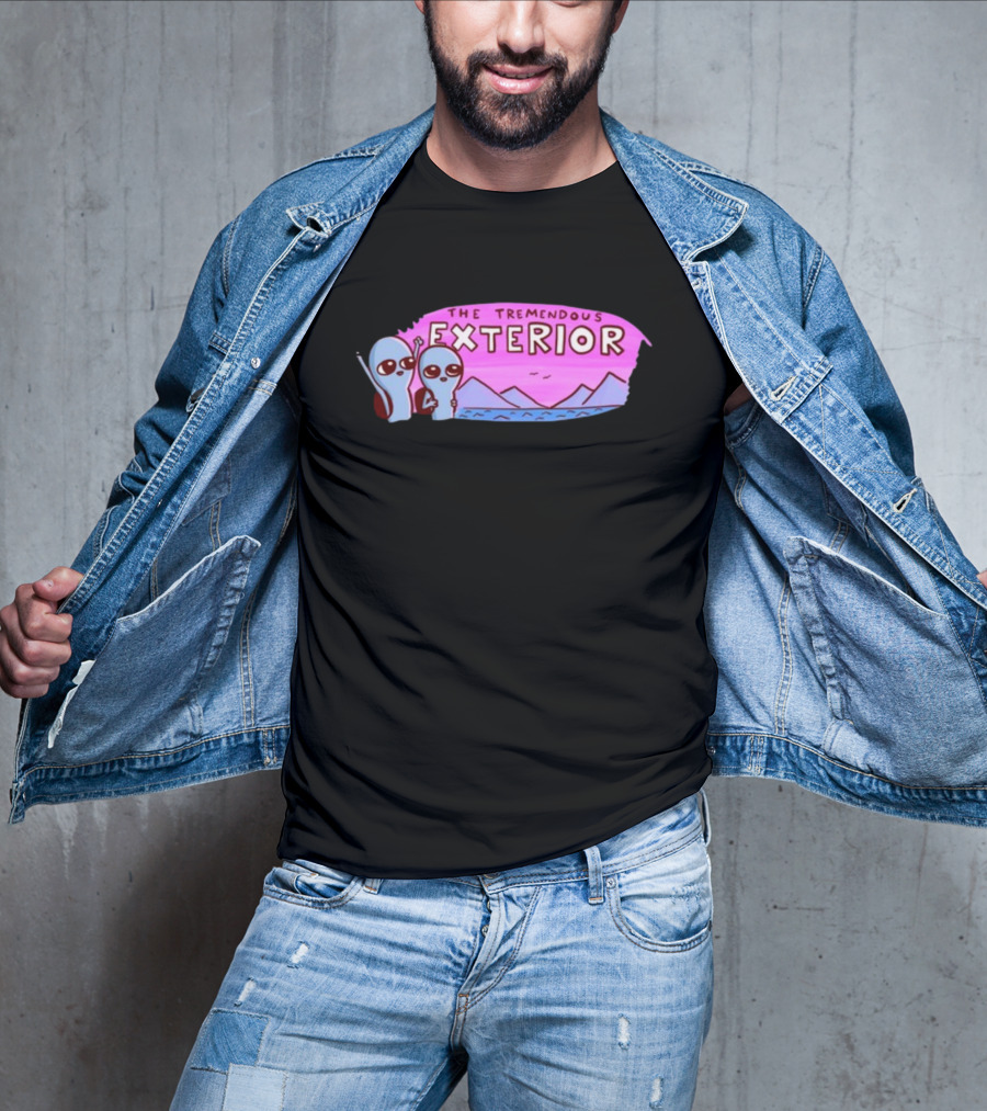 Strange Planet The Tremendous Exterior Alien Characters With Mountains And Pink Sky Scene T-Shirt