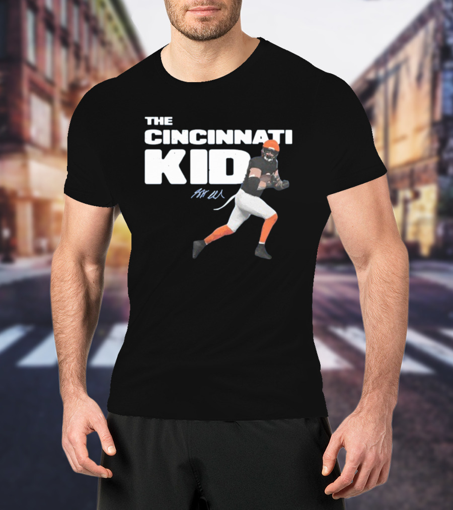The Cincinnati Kid Football Player Graphic With Signature In Orange And Black T-Shirt