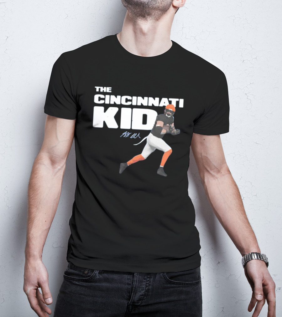 The Cincinnati Kid Football Player Graphic With Signature In Orange And Black T-Shirt