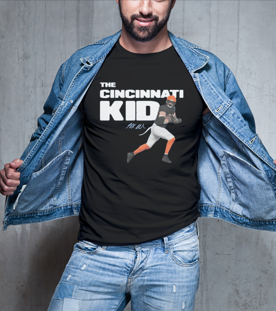 The Cincinnati Kid Football Player Graphic With Signature In Orange And Black T-Shirt