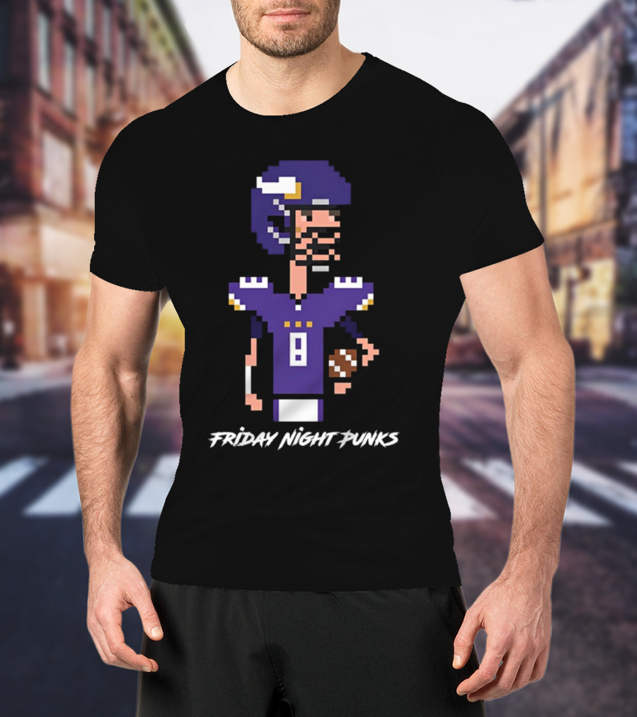Friday Night Punks Purple Pixelated Football Quarterback Holding Ball T-Shirt