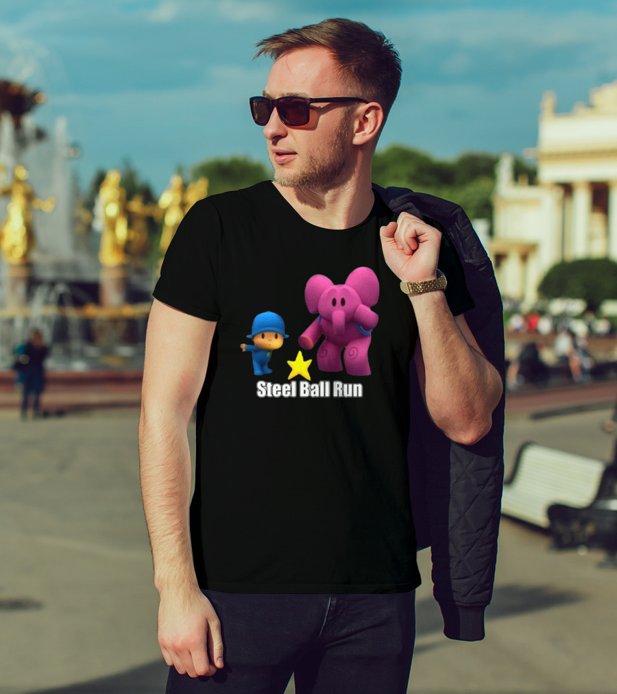 Pocoyo And Pink Elephant Star Steel Ball Run T-Shirt