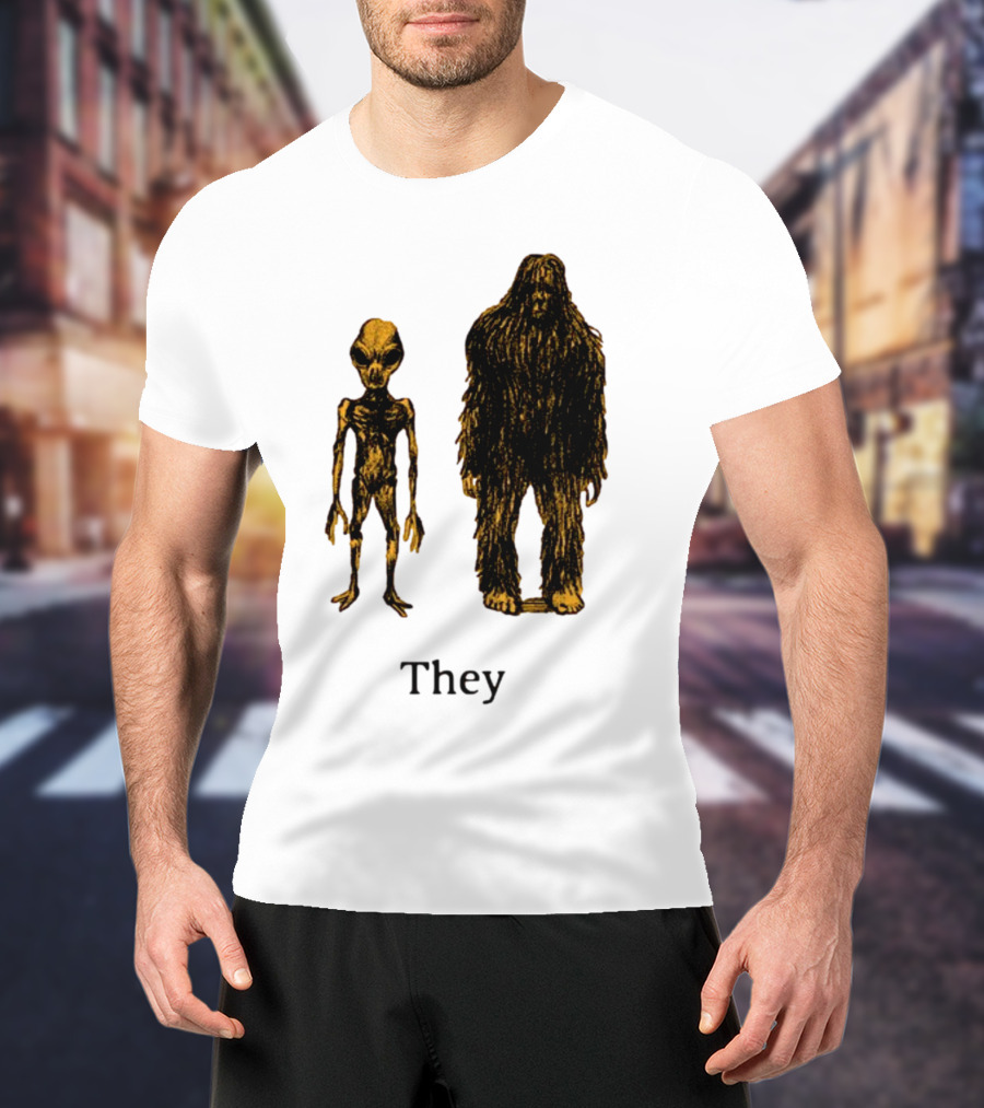 TMBGShop Cryptids They Alien Bigfoot On Sage Green T-Shirt