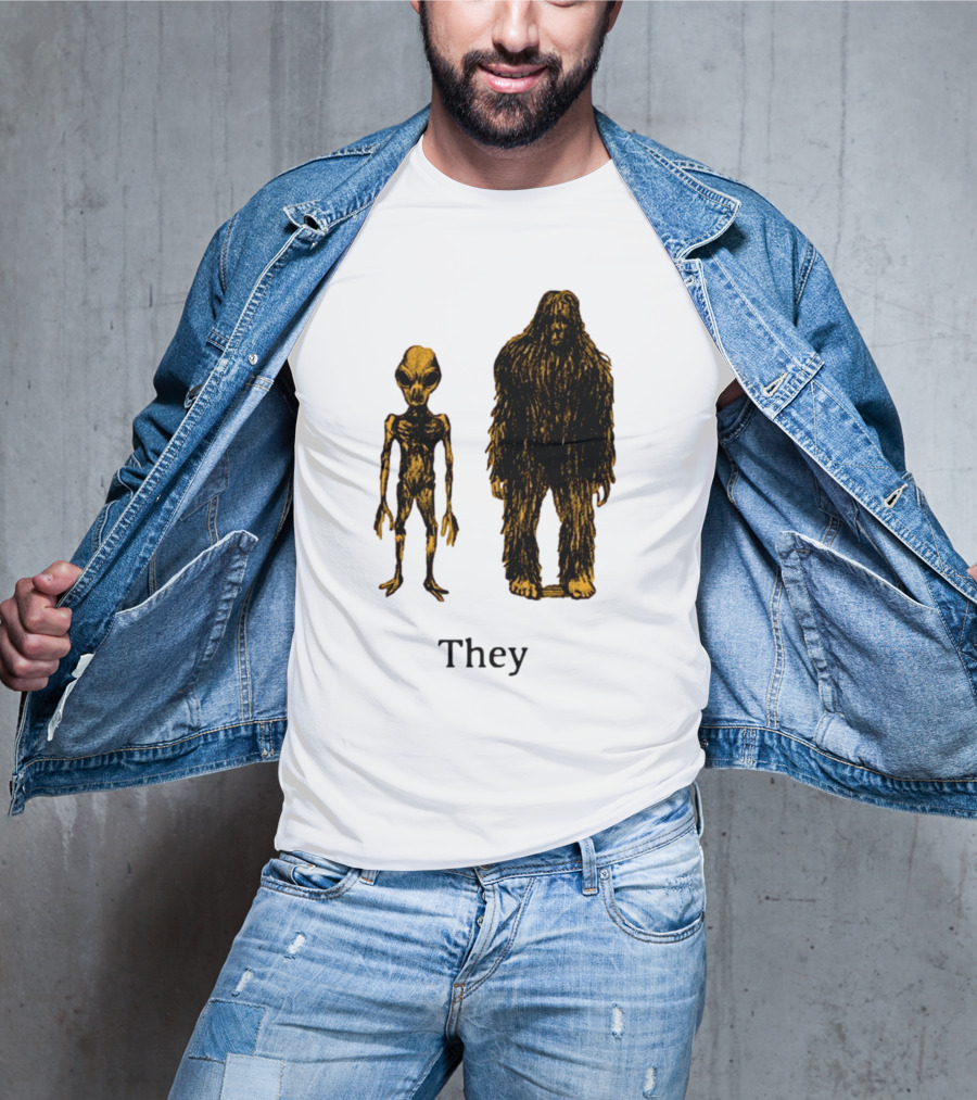 TMBGShop Cryptids They Alien Bigfoot On Sage Green T-Shirt