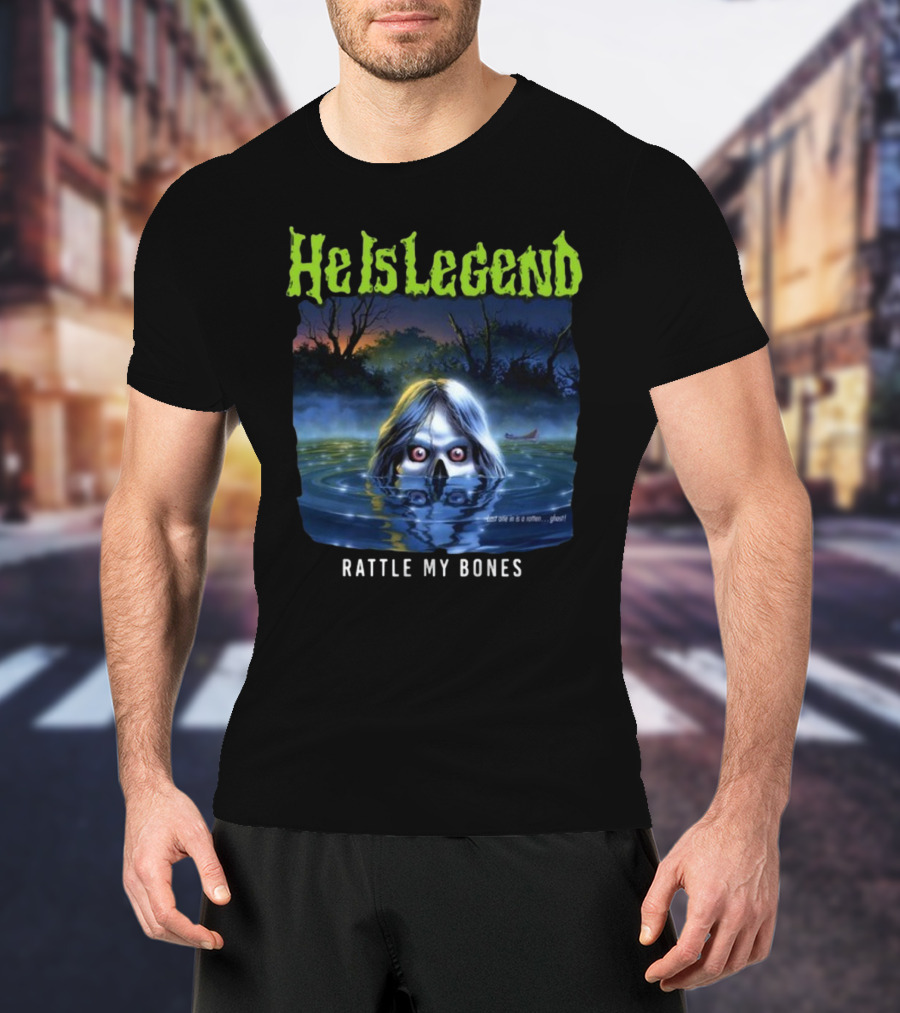 He Is Legend Rattle My Bones Eerie Forest Lake Ghostly Face T-Shirt
