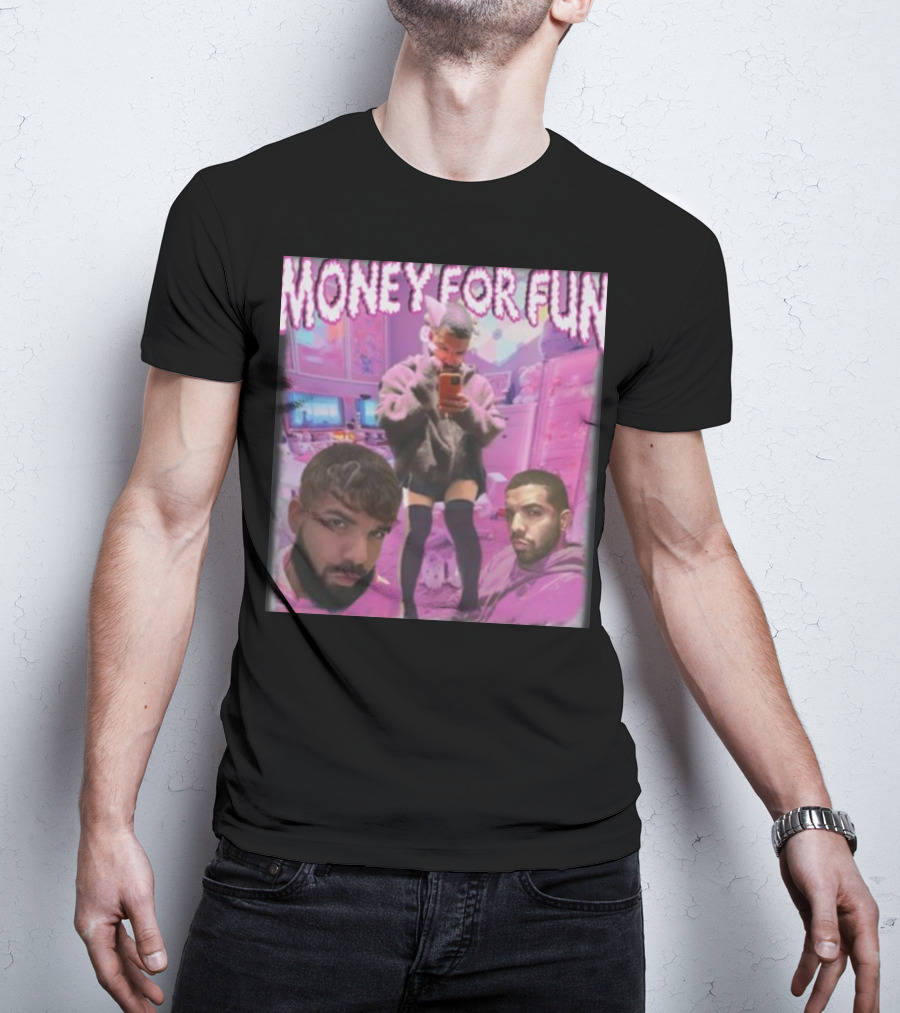 Money For Fun Funnyahhtees Pink Room Selfie Collage T-Shirt