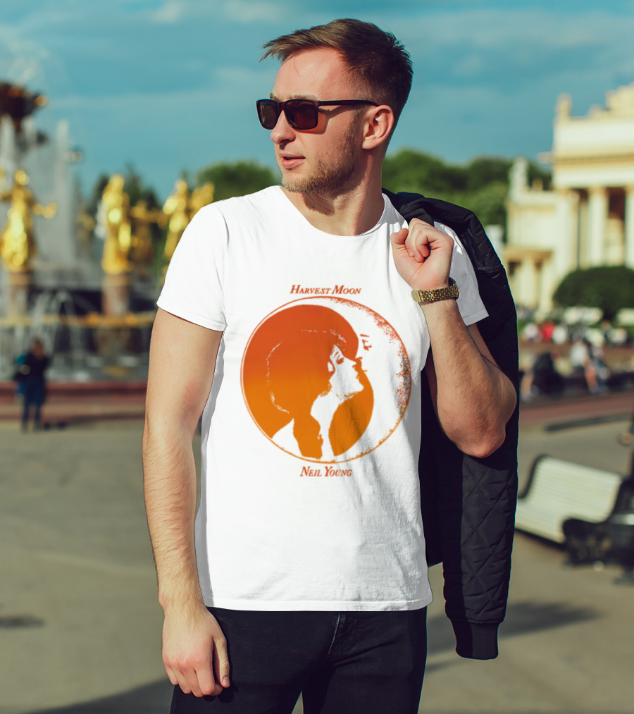Harvest Moon Neil Young Orange Silhouette Circle T-Shirt