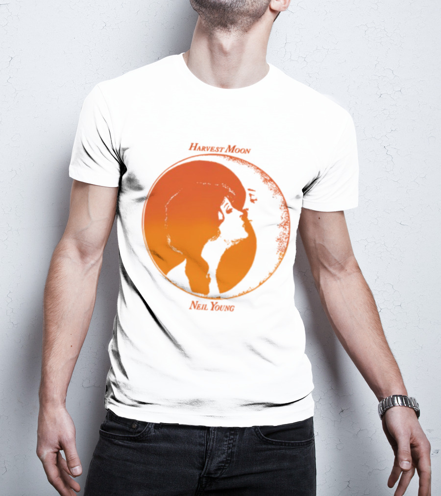 Harvest Moon Neil Young Orange Silhouette Circle T-Shirt