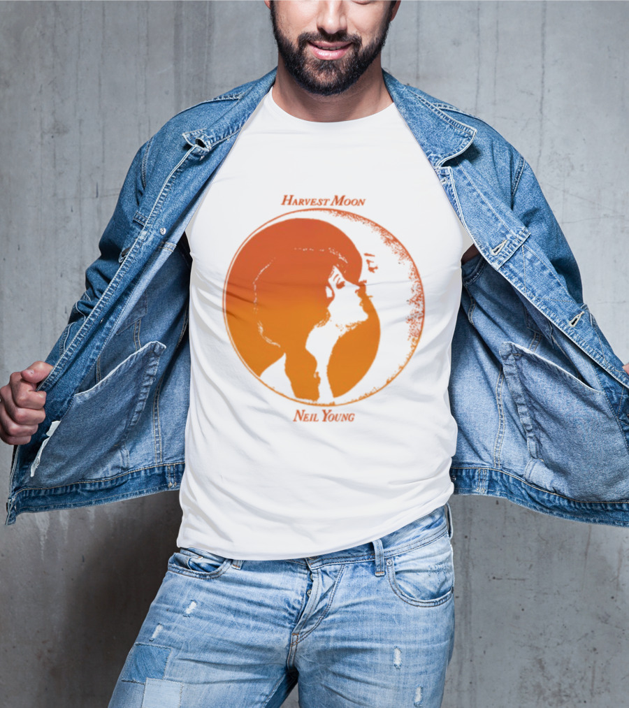 Harvest Moon Neil Young Orange Silhouette Circle T-Shirt