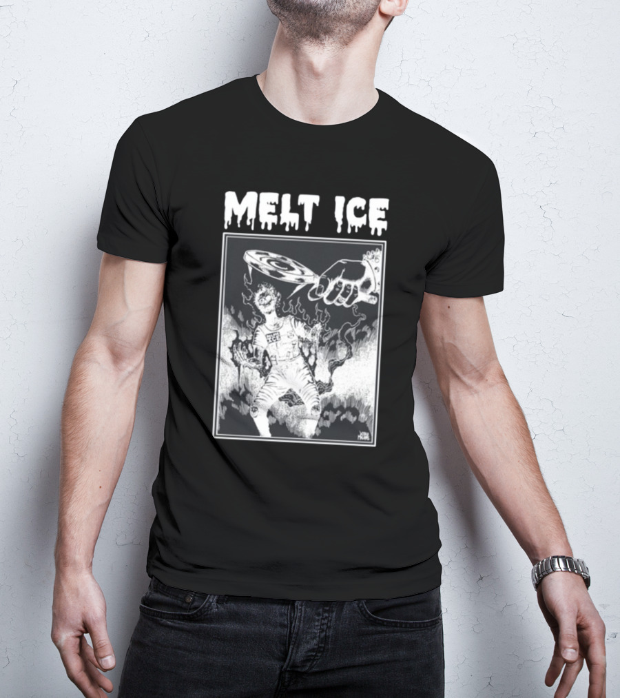 Punkwithacamera Melt Ice Hand Holding Record Over Flaming Figure T-Shirt