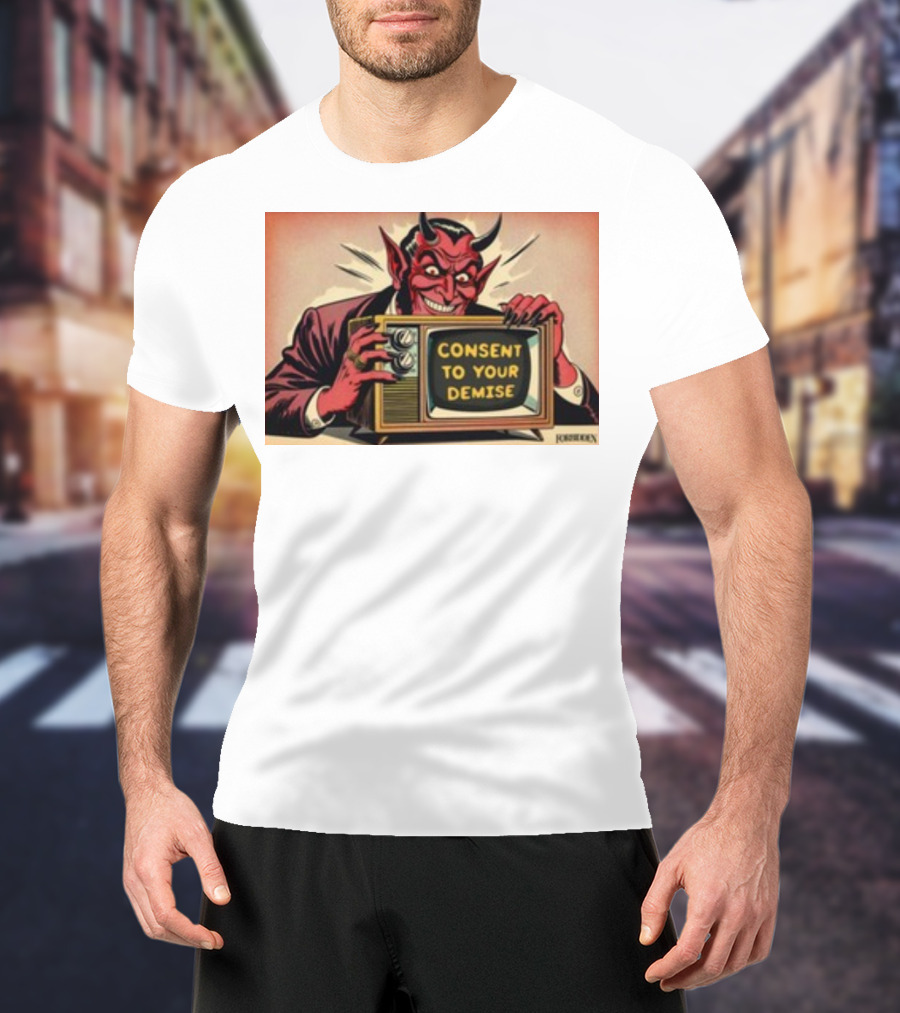 Forbiddenclothes Consent To Your Demise Devil Holding Vintage Television T-Shirt