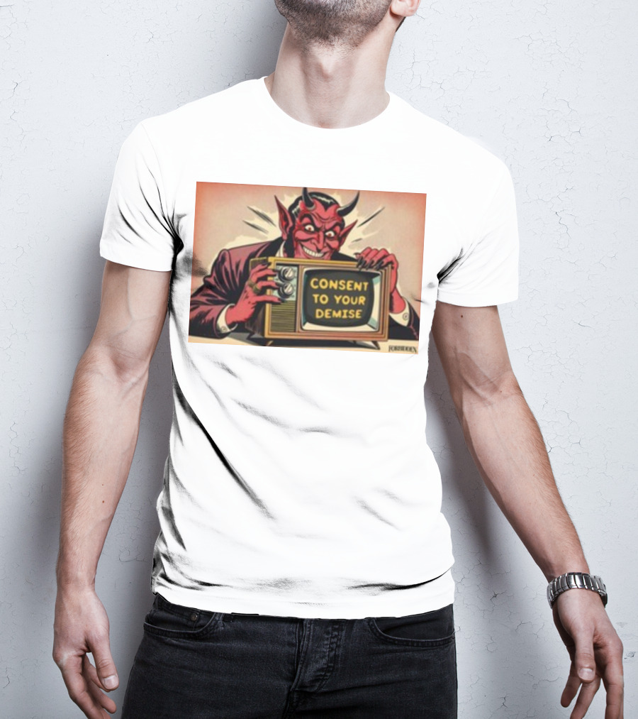 Forbiddenclothes Consent To Your Demise Devil Holding Vintage Television T-Shirt