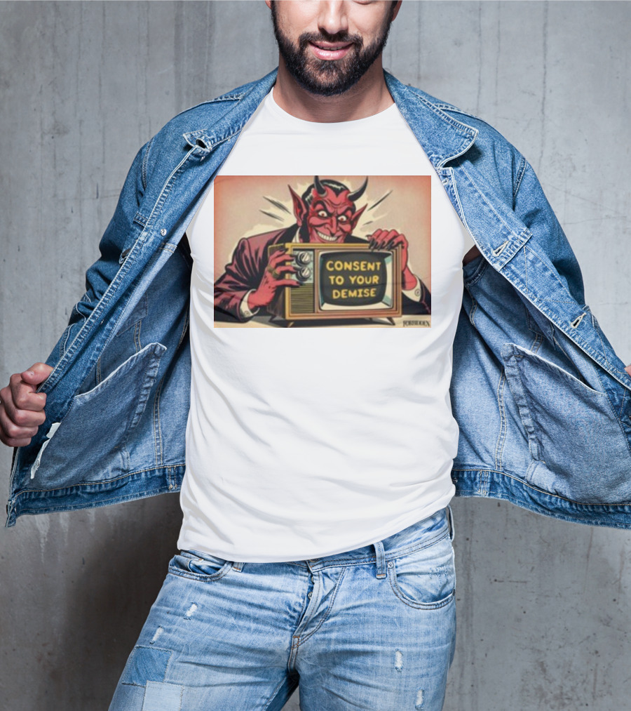 Forbiddenclothes Consent To Your Demise Devil Holding Vintage Television T-Shirt