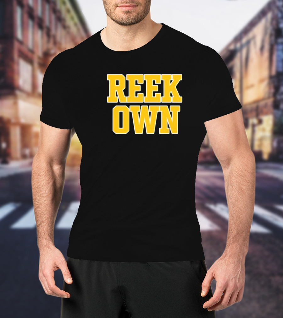 REEK OWN Bold Yellow Block Letters On Black Square T-Shirt