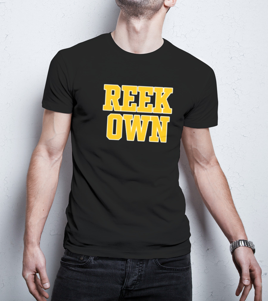 REEK OWN Bold Yellow Block Letters On Black Square T-Shirt