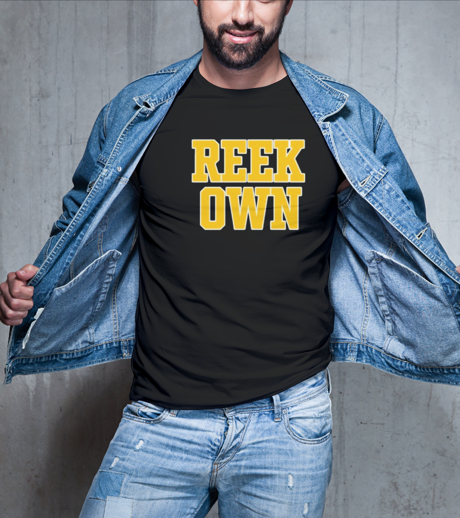 REEK OWN Bold Yellow Block Letters On Black Square T-Shirt