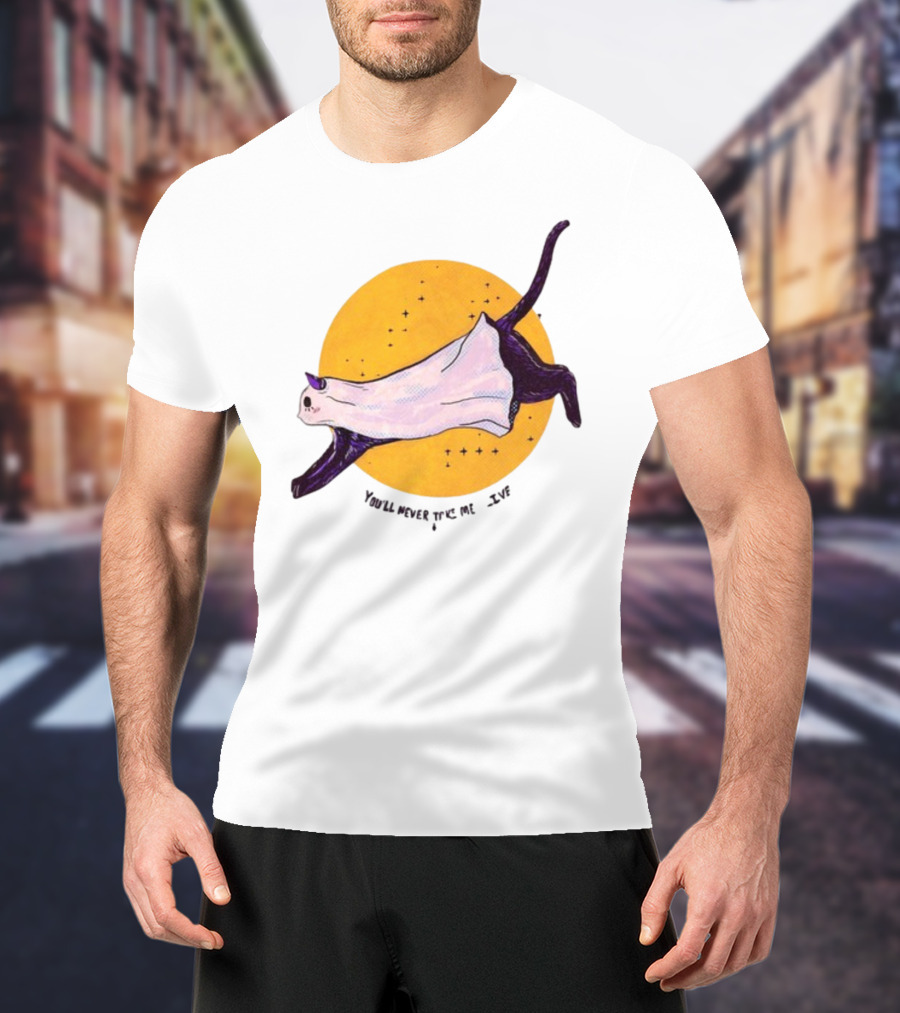 You’ll Never Take Me Alive Cat In Ghost Costume With Yellow Moon And Stars T-Shirt