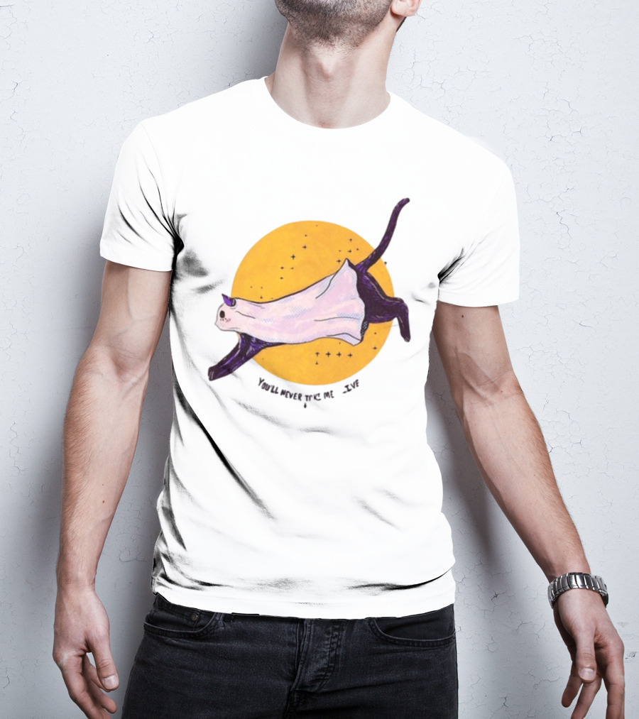You’ll Never Take Me Alive Cat In Ghost Costume With Yellow Moon And Stars T-Shirt