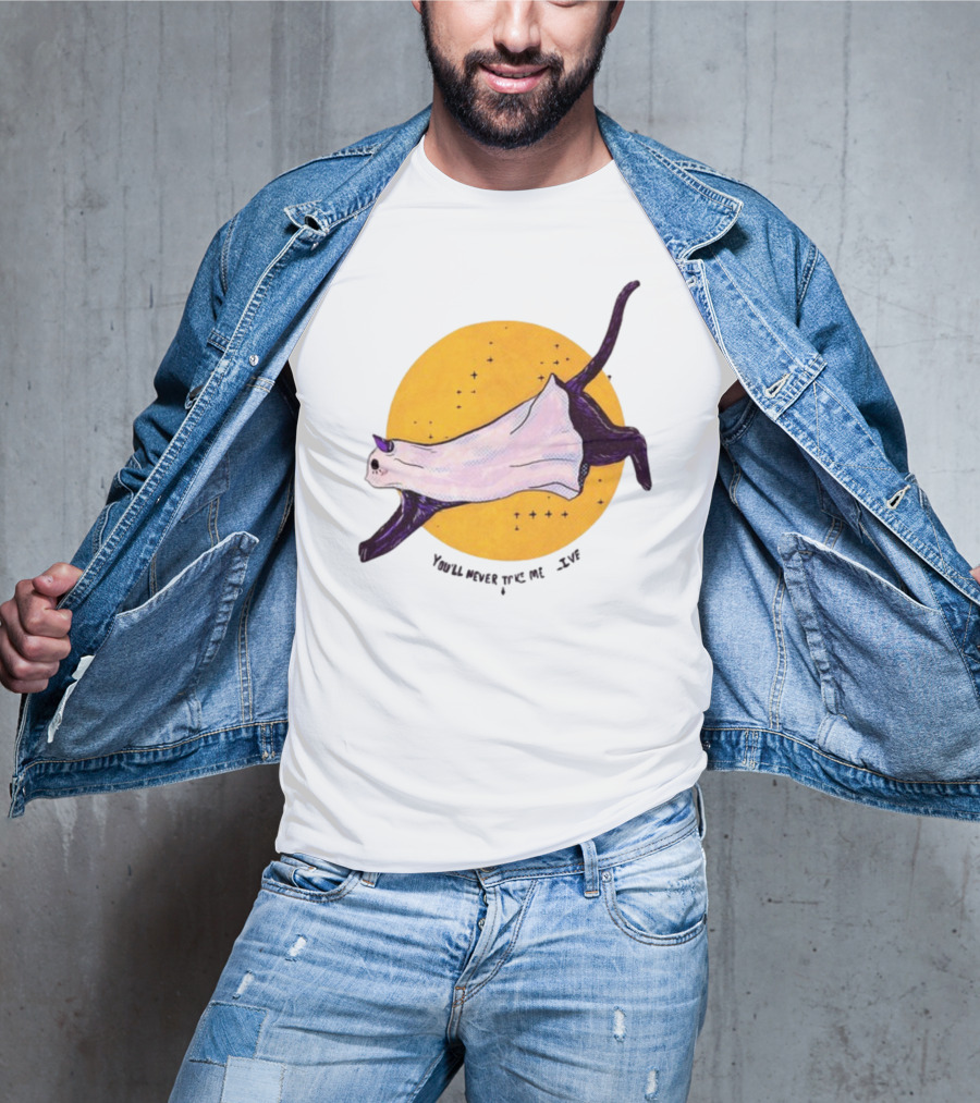 You’ll Never Take Me Alive Cat In Ghost Costume With Yellow Moon And Stars T-Shirt