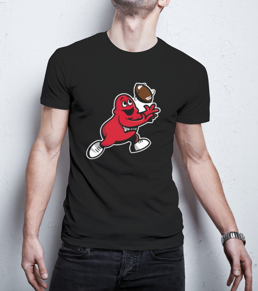 Big Red Mascot Catching Football T-Shirt