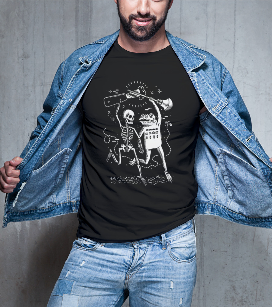 Flashfloodprint Kathleen Neeley Skeleton Frog Battle Friends T-Shirt