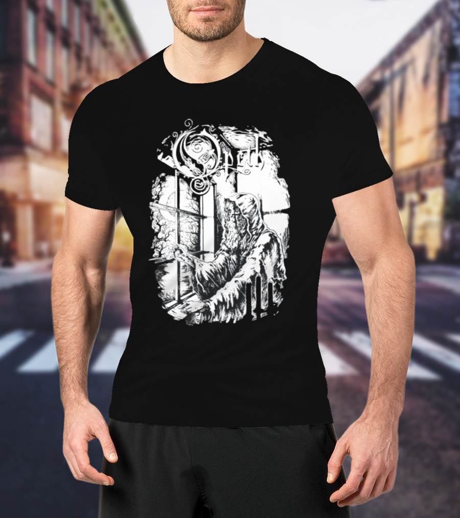 Opet Hooded Figure At Gothic Windowpane T-Shirt