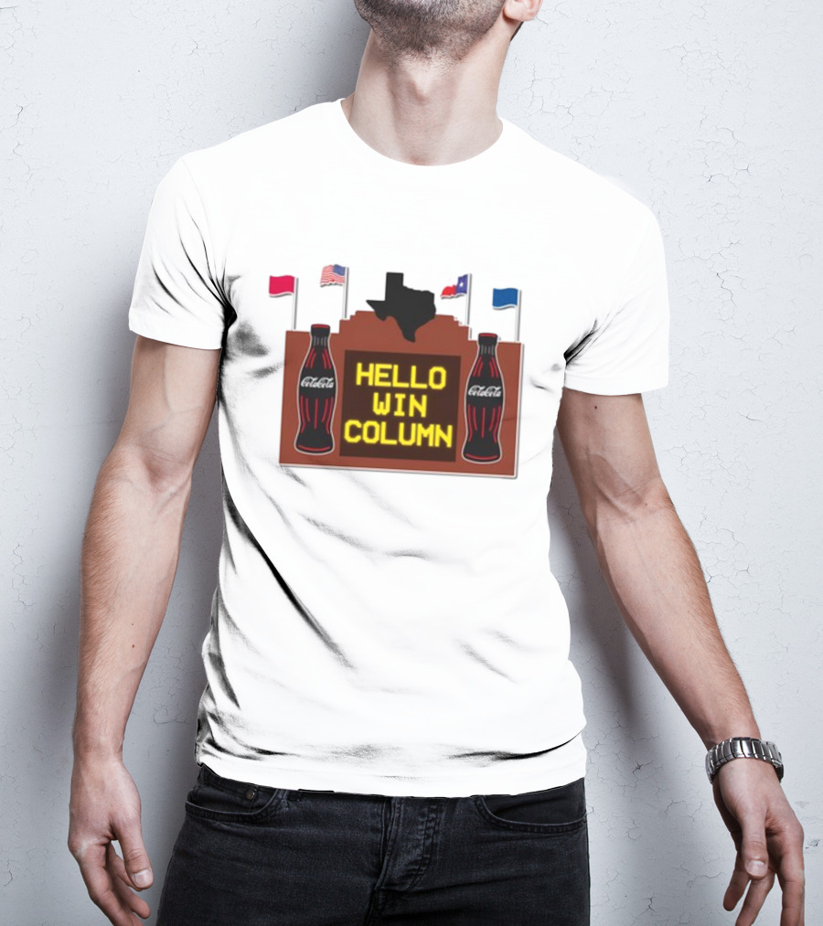 Coca-Cola Hello Win Column Texas Flags Retro T-Shirt