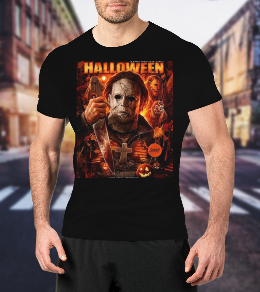 Rob Zombie's Halloween Evil Has A Destiny Michael Myers Mask Knife Horror Scene T-Shirt