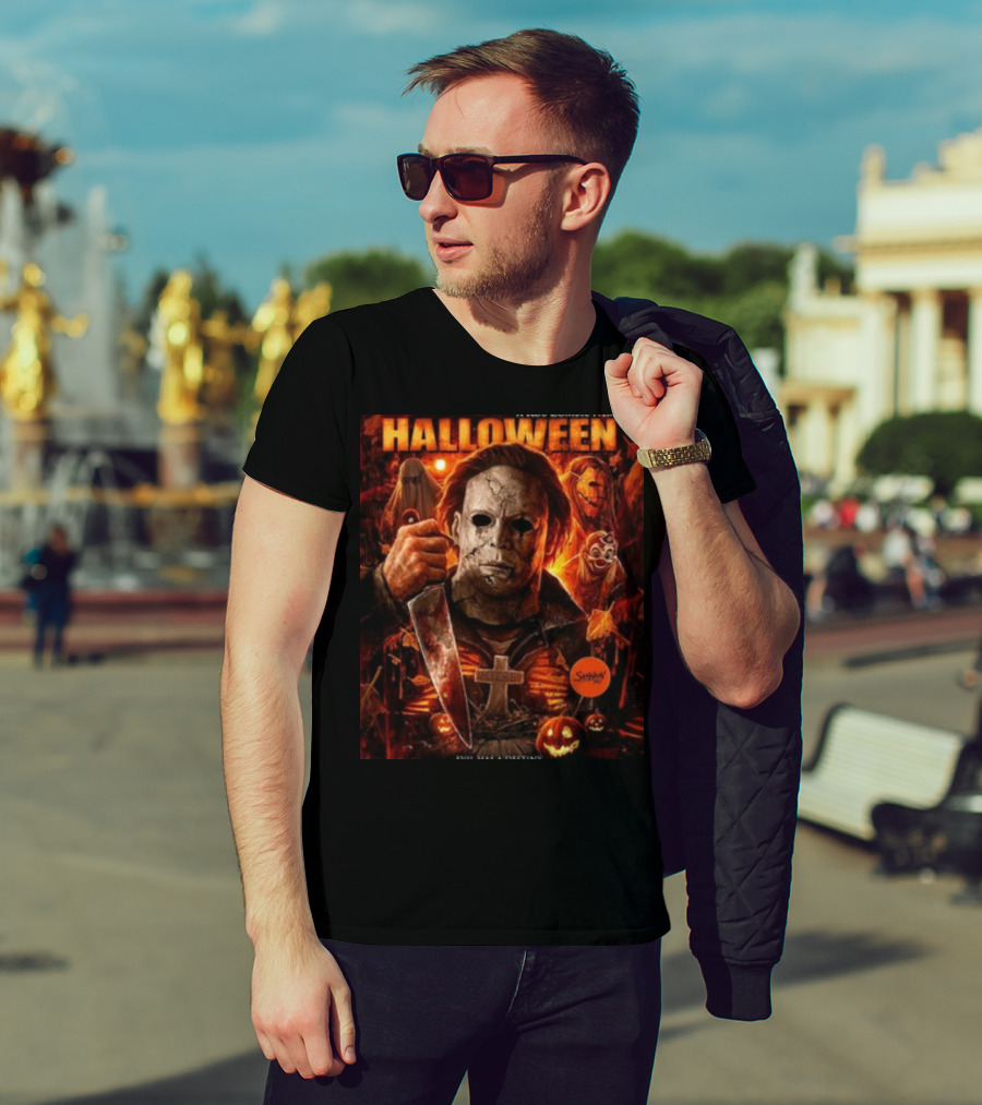 Rob Zombie's Halloween Evil Has A Destiny Michael Myers Mask Knife Horror Scene T-Shirt