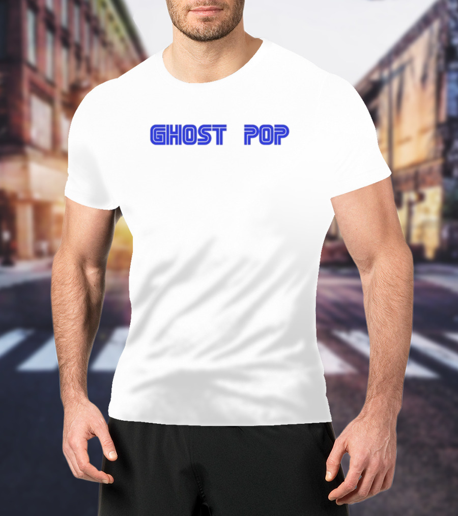 GHOST POP Retro Sci-Fi Neon Blue Text T-Shirt