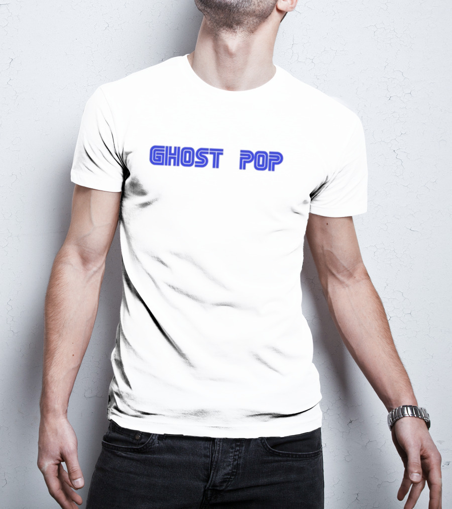 GHOST POP Retro Sci-Fi Neon Blue Text T-Shirt