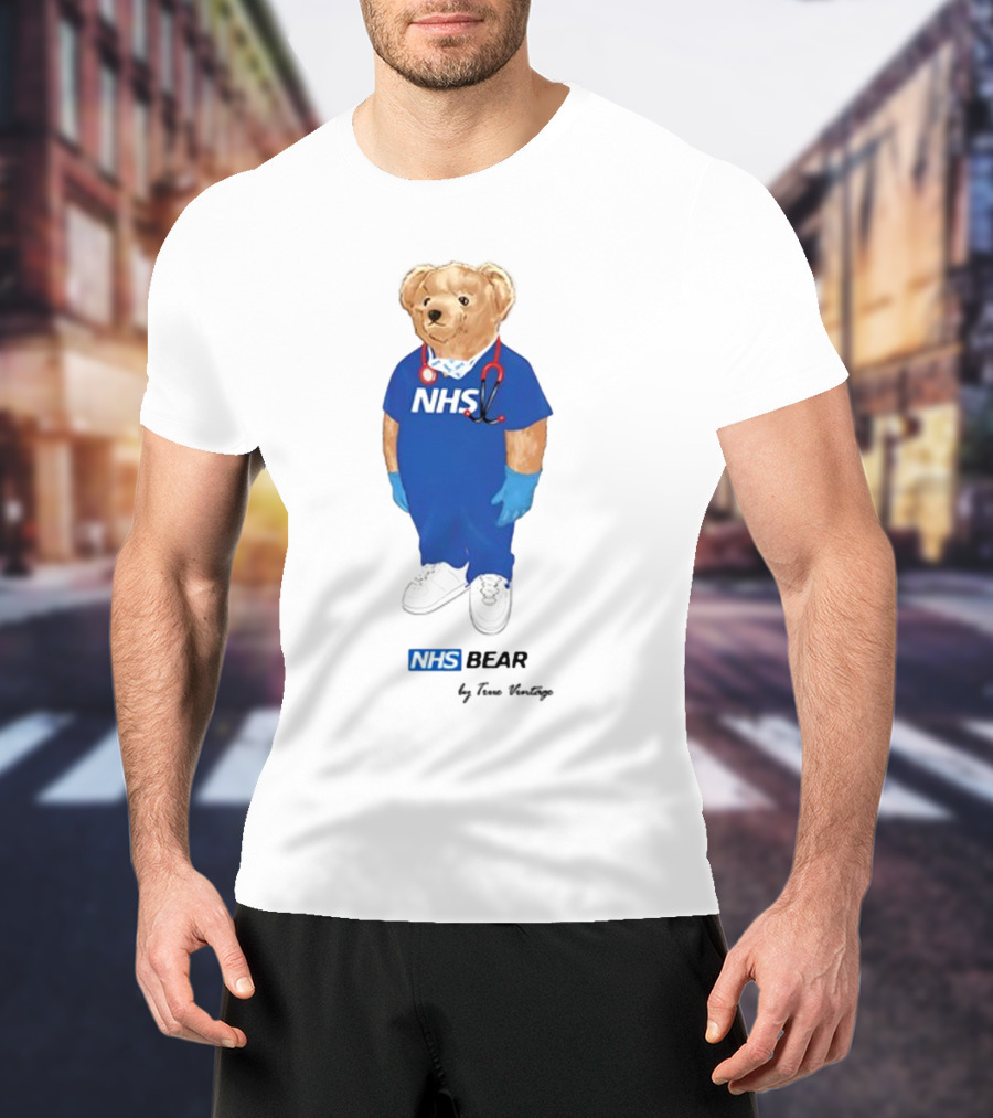 NHS Bear Blue Scrubs With Stethoscope And Gloves T-Shirt