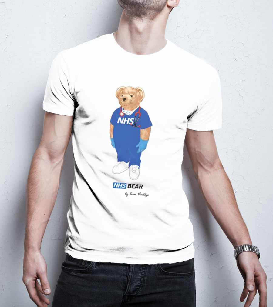 NHS Bear Blue Scrubs With Stethoscope And Gloves T-Shirt