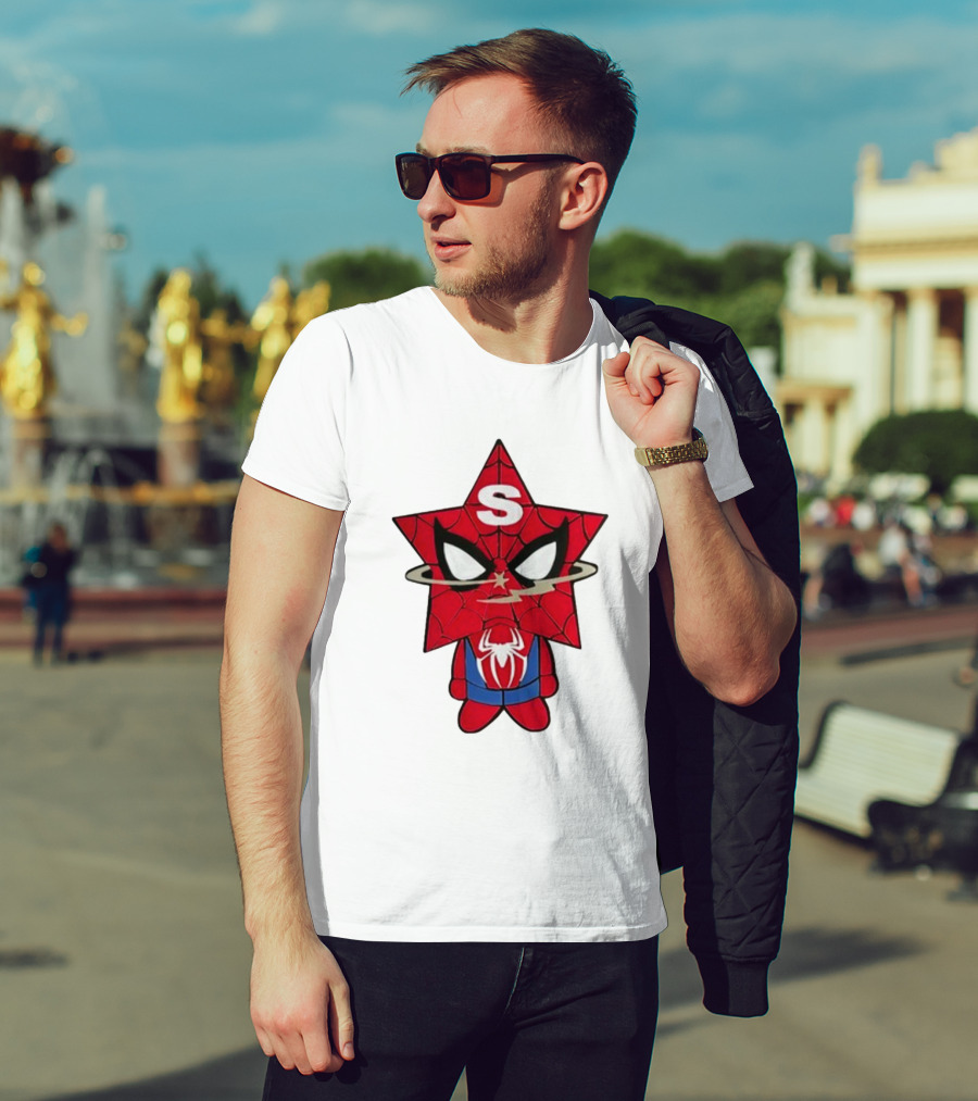 Star Character With Superhero Web Icon And Red Suit T-Shirt