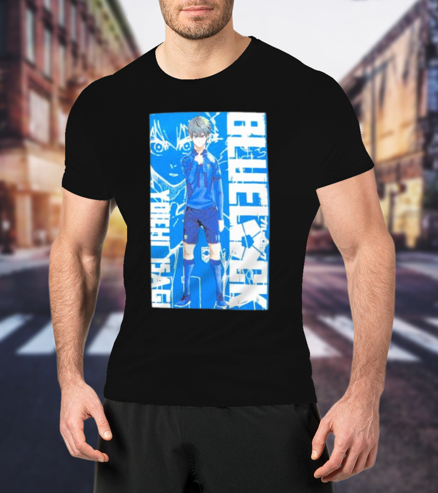 Blue Lock Isagi Yoichi Anime Soccer Character Bold Blue T-Shirt