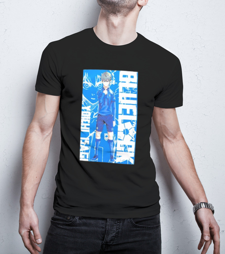 Blue Lock Isagi Yoichi Anime Soccer Character Bold Blue T-Shirt