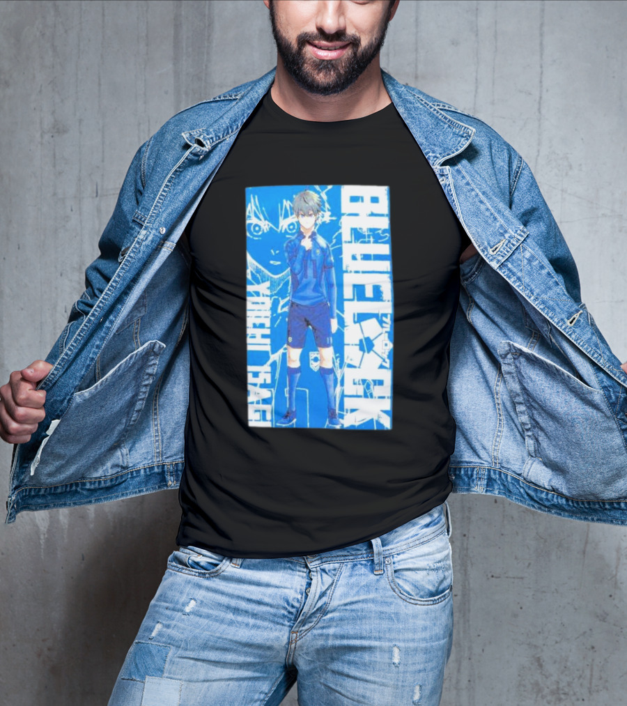 Blue Lock Isagi Yoichi Anime Soccer Character Bold Blue T-Shirt