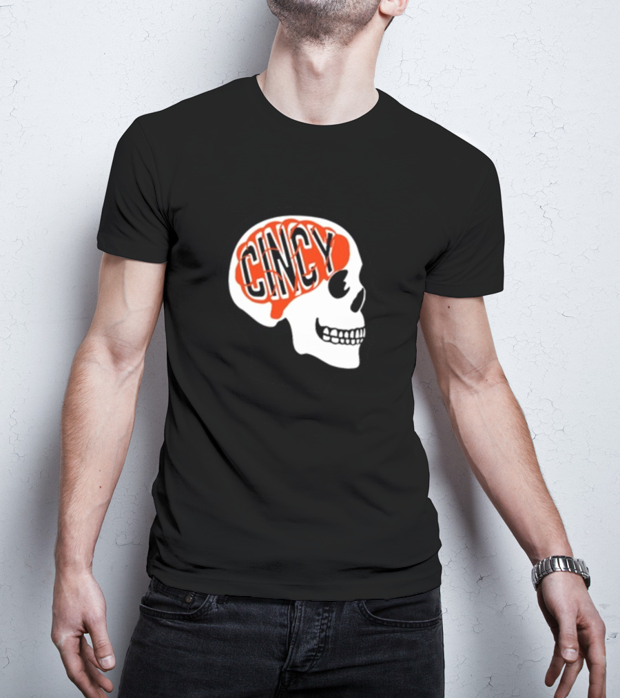 Cincy On The Brain Football Helmet Skull T-Shirt