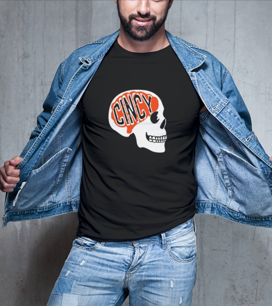 Cincy On The Brain Football Helmet Skull T-Shirt